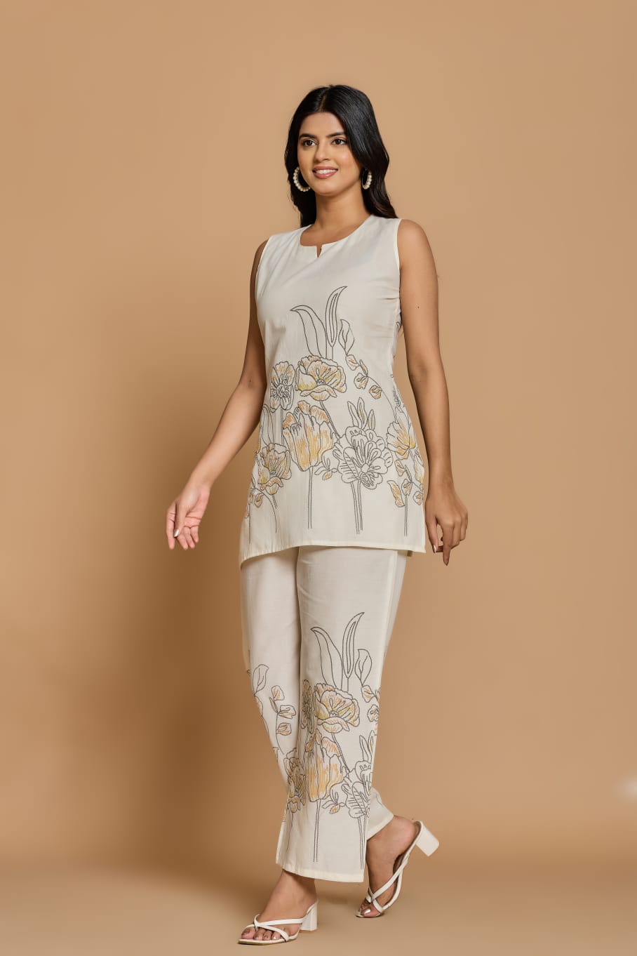 Beige Floral Print Co-ord Set