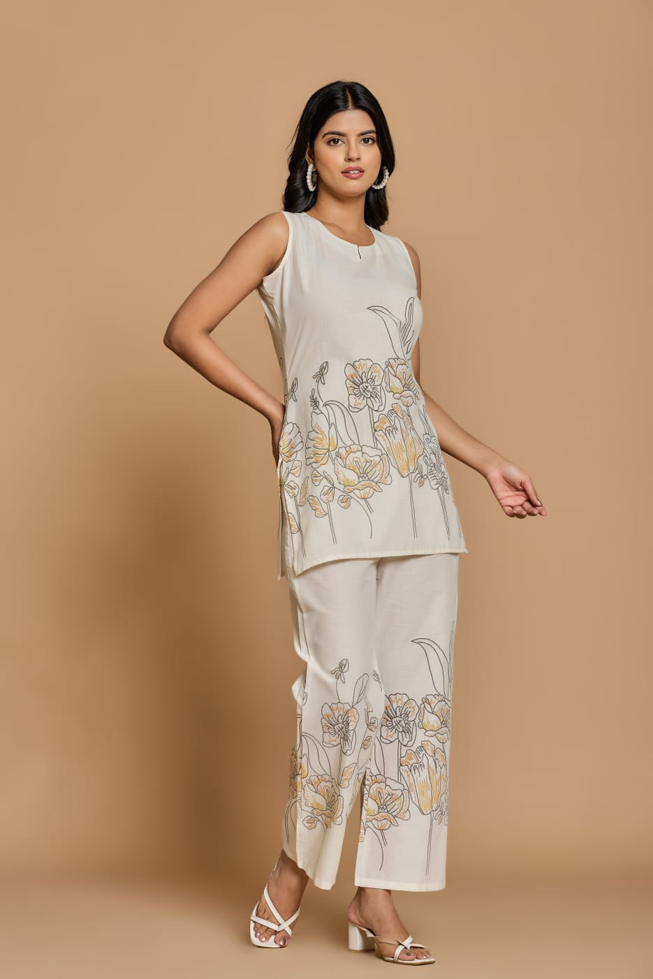 Beige Floral Print Co-ord Set