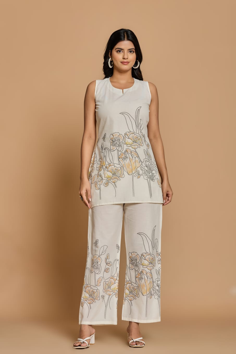 Beige Floral Print Co-ord Set