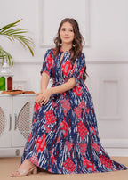 Red & Blue Printed Tiered Maxi Dress
