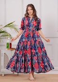 Red & Blue Printed Tiered Maxi Dress