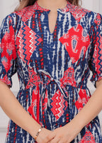 Red & Blue Printed Tiered Maxi Dress