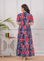 Red & Blue Printed Tiered Maxi Dress