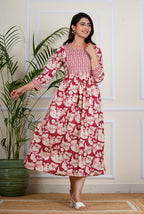 Red Floral Flare Midi Dress
