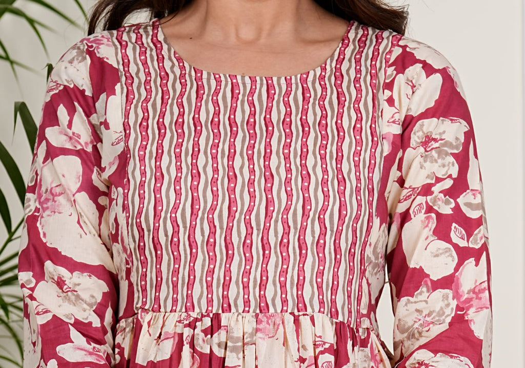 Red Floral Flare Midi Dress