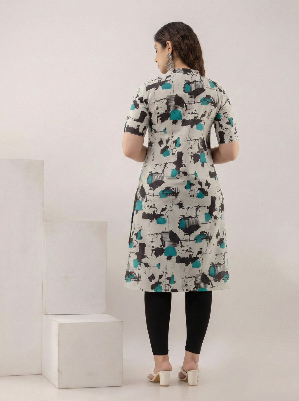 Teal Stroke Print Kurti