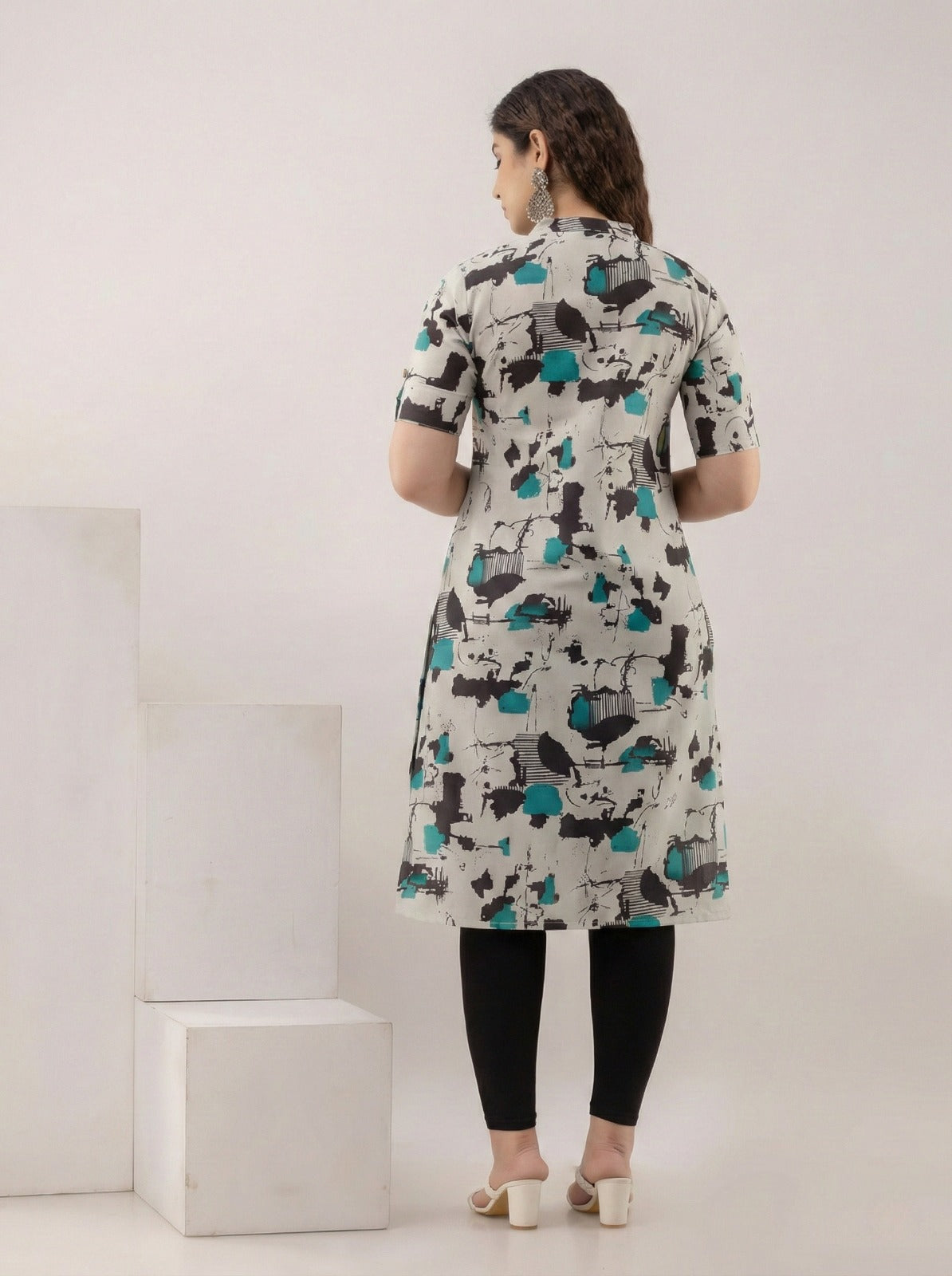 Teal Stroke Print Kurti