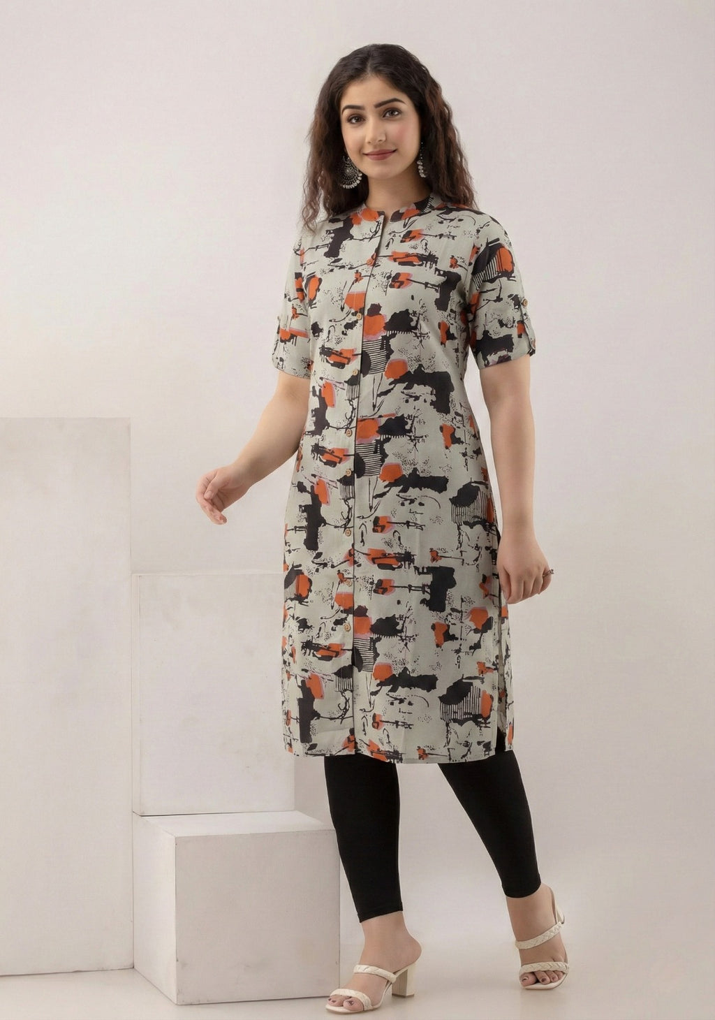 Rust Edge Print Kurti