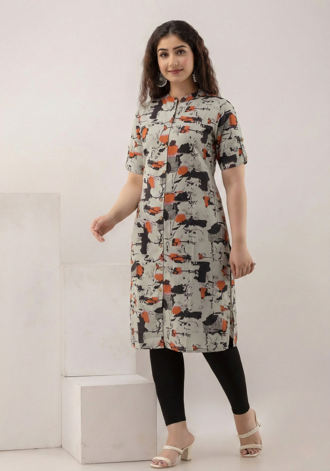 Rust Edge Print Kurti