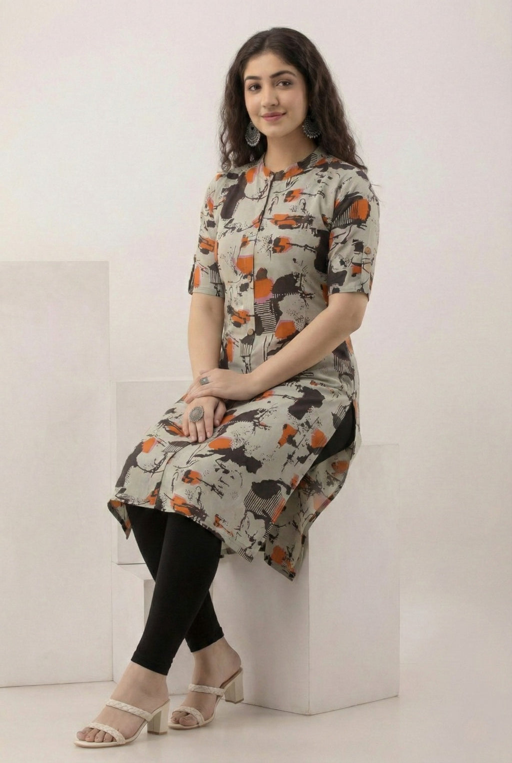 Rust Edge Print Kurti