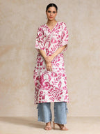 Blush Pink Floral Rayon Straight Kurti