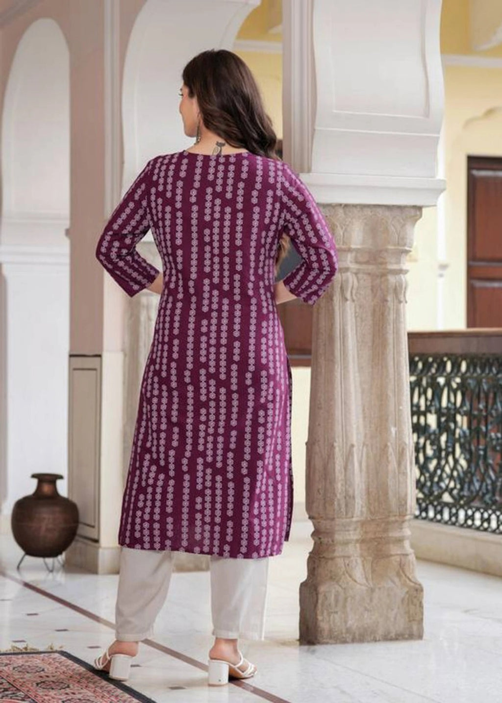 Wine Elegance Rayon Printed Straight Kurti