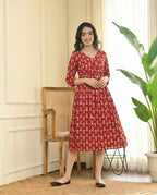 Rust Bloom Rayon Nayra Cut Anarkali Dress