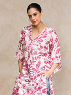 Blush Pink Floral Rayon Straight Kurti