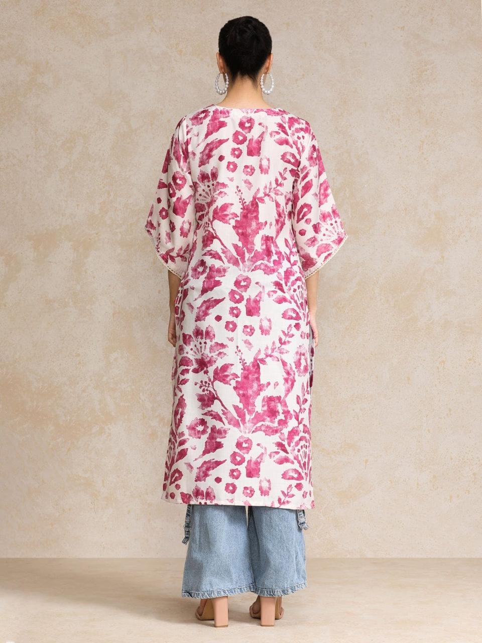 Blush Pink Floral Rayon Straight Kurti