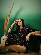 Midnight Dash Black Rayon Printed Straight Kurti