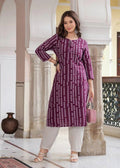 Wine Elegance Rayon Printed Straight Kurti