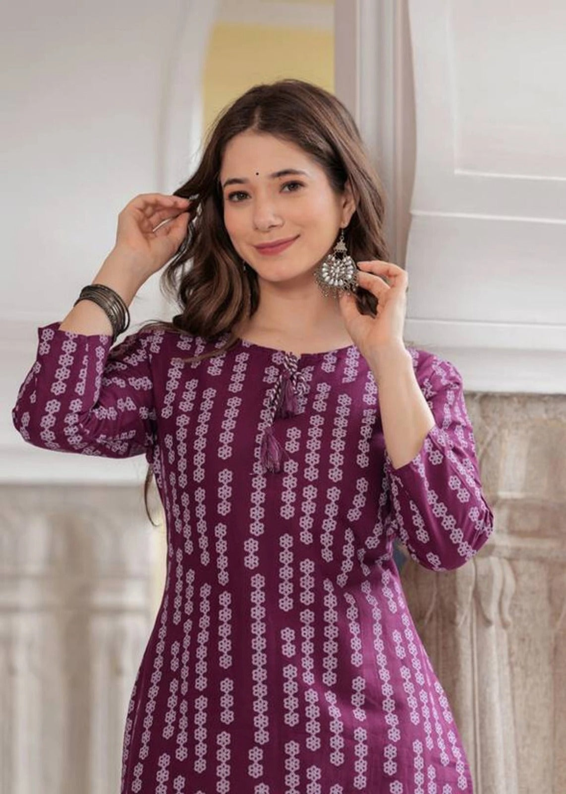 Wine Elegance Rayon Printed Straight Kurti