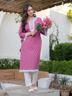 Rose Pink Rayon Printed Straight Kurti