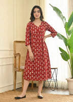 Rust Bloom Rayon Nayra Cut Anarkali Dress