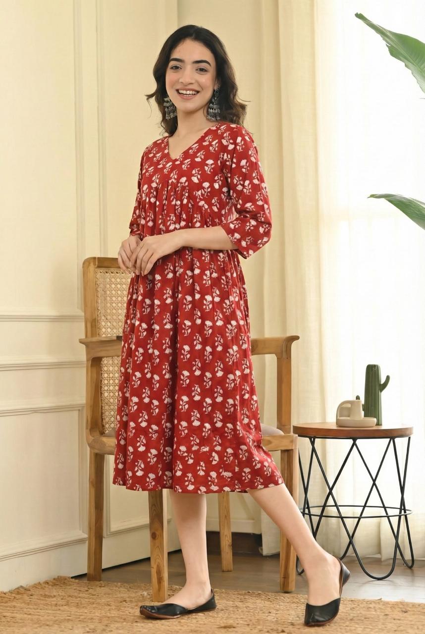 Rust Bloom Rayon Nayra Cut Anarkali Dress