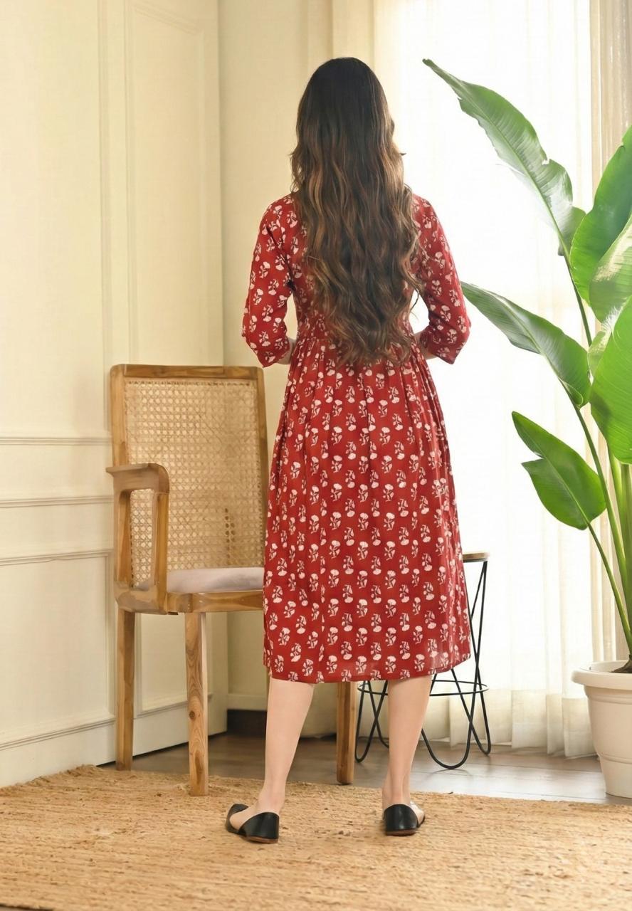 Rust Bloom Rayon Nayra Cut Anarkali Dress