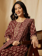 Rust Brown Ethnic Cotton Suit Set