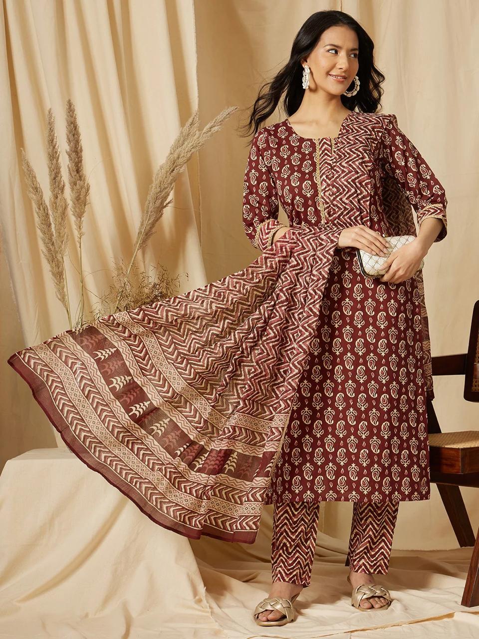 Rust Brown Ethnic Cotton Suit Set