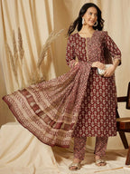 Rust Brown Ethnic Cotton Suit Set