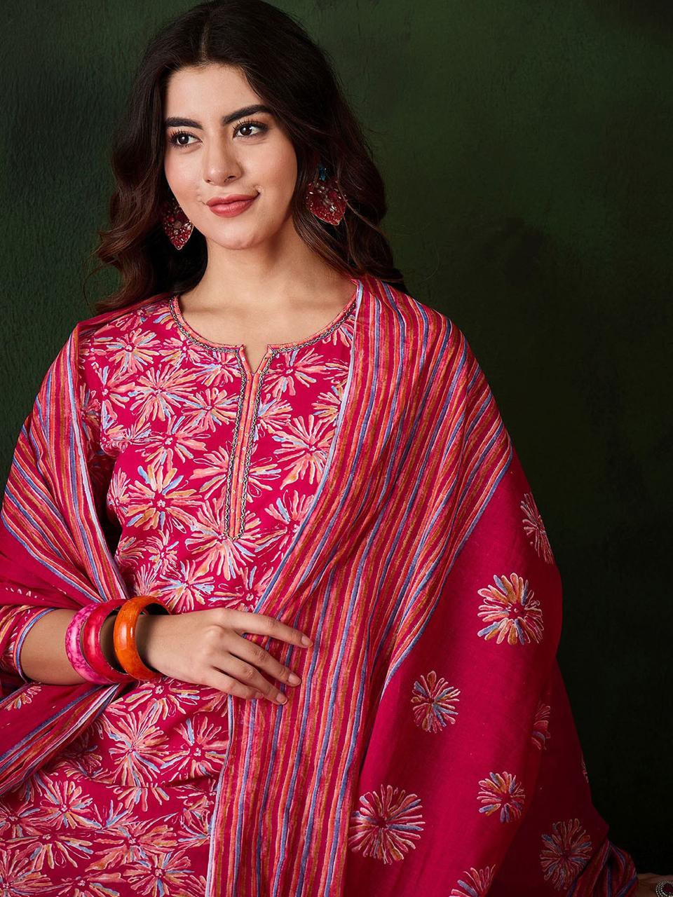 Rani Pink Floral Cotton Suit Set