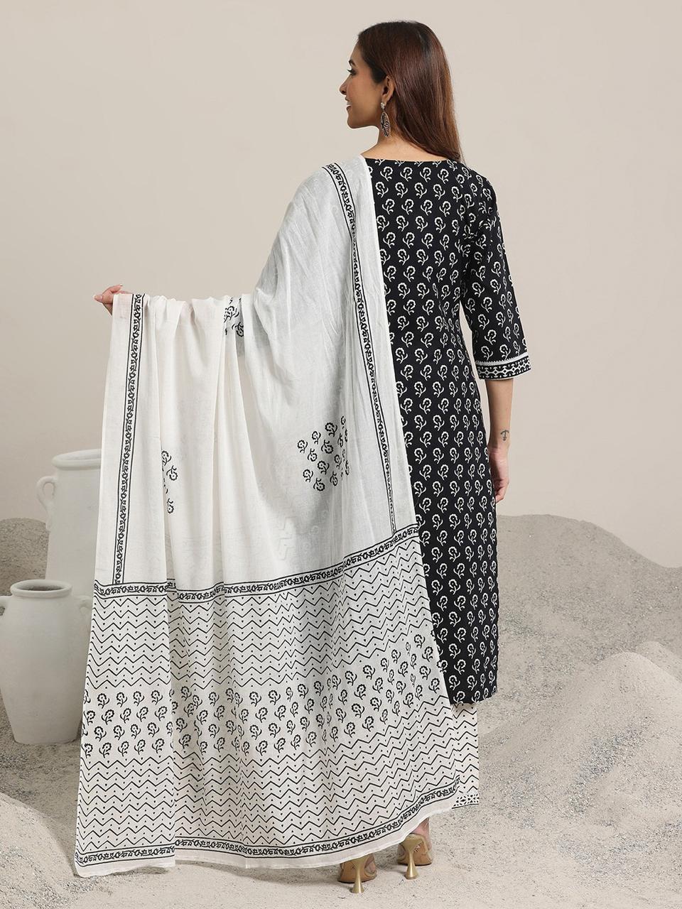 Monochrome Elegance Cotton Suit Set