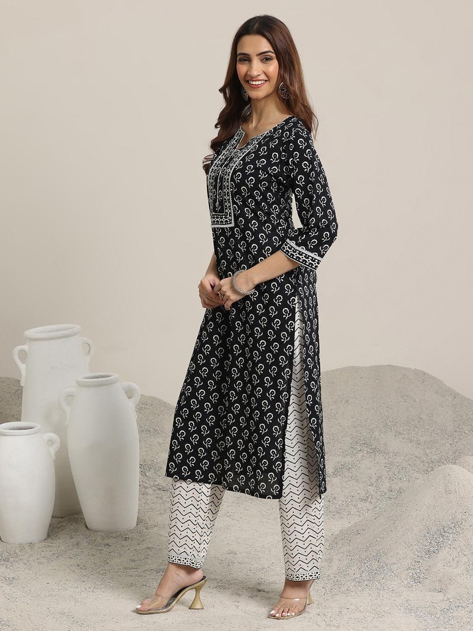 Monochrome Elegance Cotton Suit Set