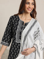 Monochrome Elegance Cotton Suit Set