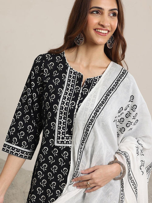 Monochrome Elegance Cotton Suit Set