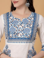 Blue Bloom Cotton Straight Kurti