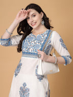 Blue Bloom Cotton Straight Kurti