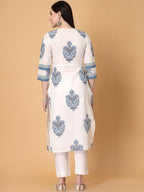 Blue Bloom Cotton Straight Kurti
