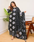 Black Bandhani Printed Cotton Kurti Pant Dupatta Set