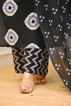 Black Bandhani Printed Cotton Kurti Pant Dupatta Set