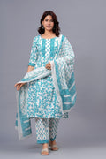 Sky Blue Floral Printed Cotton Suit Set