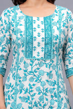 Sky Blue Floral Printed Cotton Suit Set