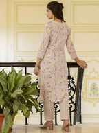 Lavender Floral Printed Suit Set With Dupatta