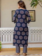 Navy Blue Printed Kurta Pant Dupatta Suit Set