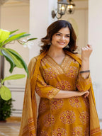 Mustard Yellow Printed Cotton Suit Set