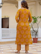 Mustard Yellow Printed Cotton Suit Set