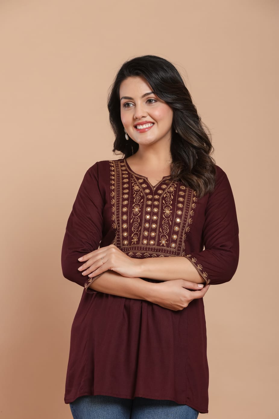 Maroon Embroidered Kurti