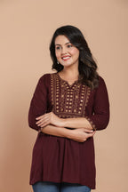 Maroon Embroidered Kurti