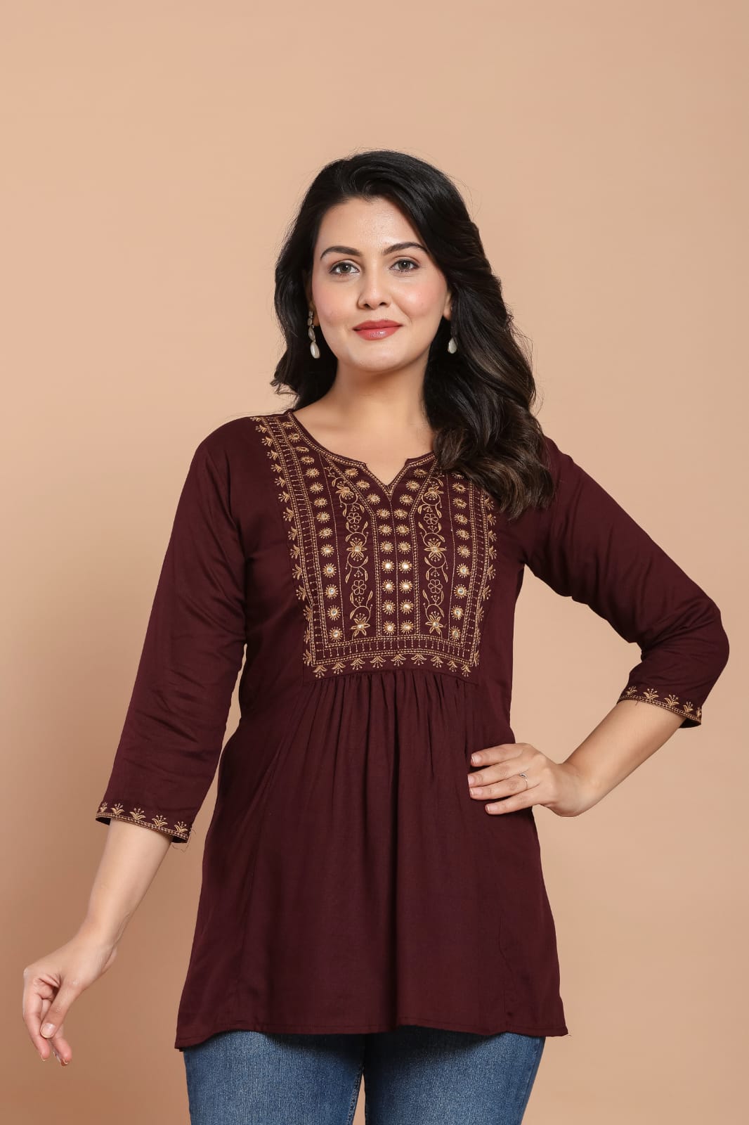 Maroon Embroidered Kurti