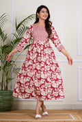 Red Floral Flare Midi Dress