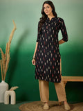 Midnight Dash Black Rayon Printed Straight Kurti